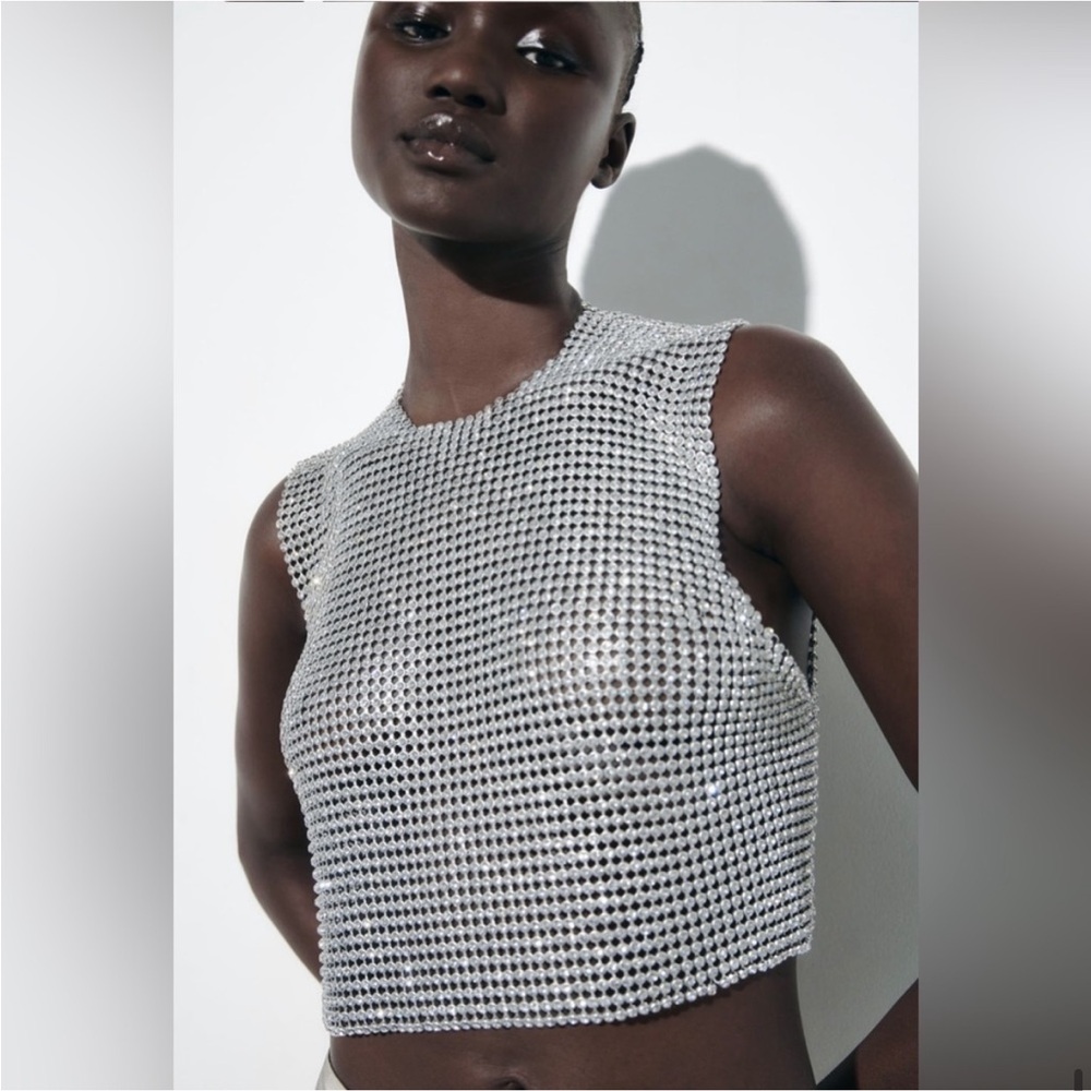 Silver Open Back Rhinestone Top - Picture 6 of 13